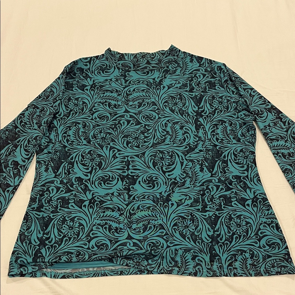 Chic Teal Patterned Women's Blouse